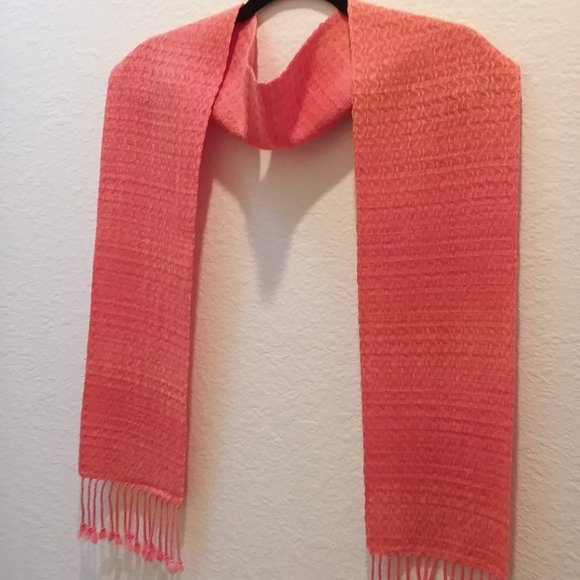 NWT-Hand Dyed Merino Woven Scarf, Jane Clark JointWorks NZ, Orange, 66"Lx6 1/2"W